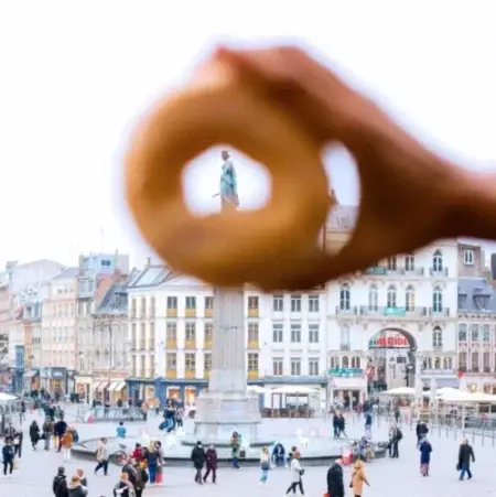 Place General de Gaulle à Lille avec le donut glazed de La Maison du Donut