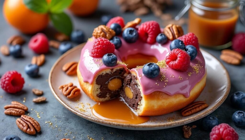 Découvrez le Donut Bueno revisité, une pâtisserie gourmande alliant douceur du chocolat et croquant du biscuit. Un délice étonnant pour les amateurs de nouvelles saveurs et d’expériences sucrées uniques !
