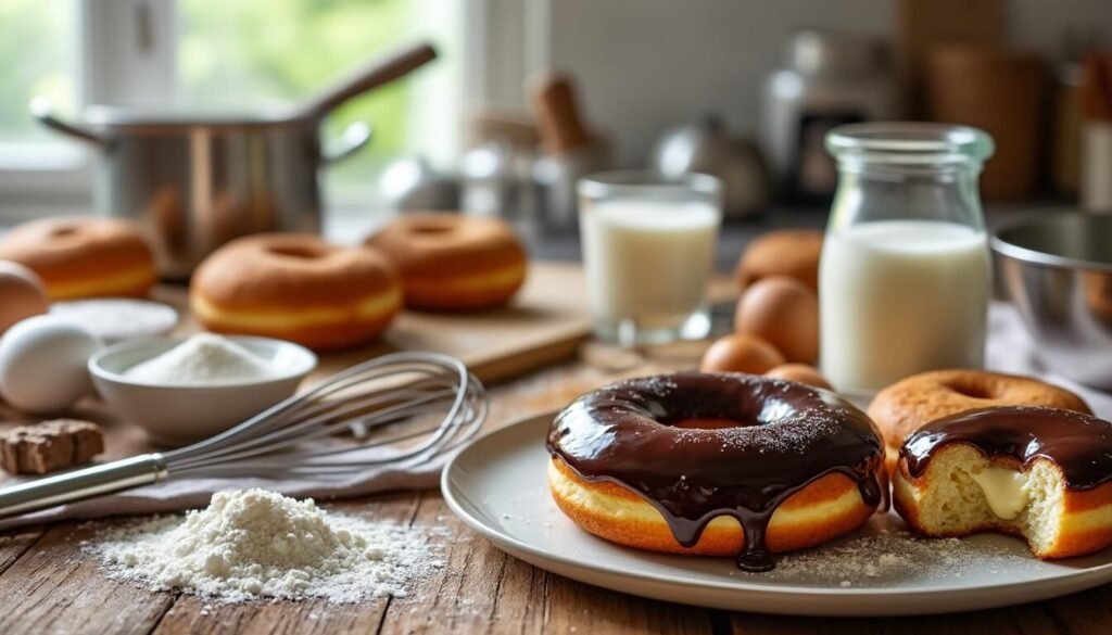 Découvrez notre recette facile de donuts Boston Cream, expliquée étape par étape. Préparez chez vous ces délicieux beignets fourrés à la crème et nappés de chocolat comme un chef !