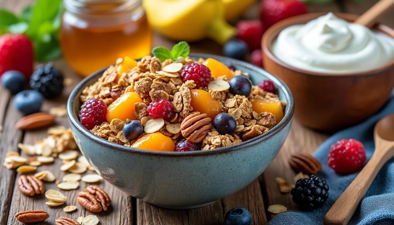 Découvrez notre recette simple et rapide de granola maison sain et gourmand : l'option idéale pour un petit-déjeuner équilibré, croquant et plein de saveurs..