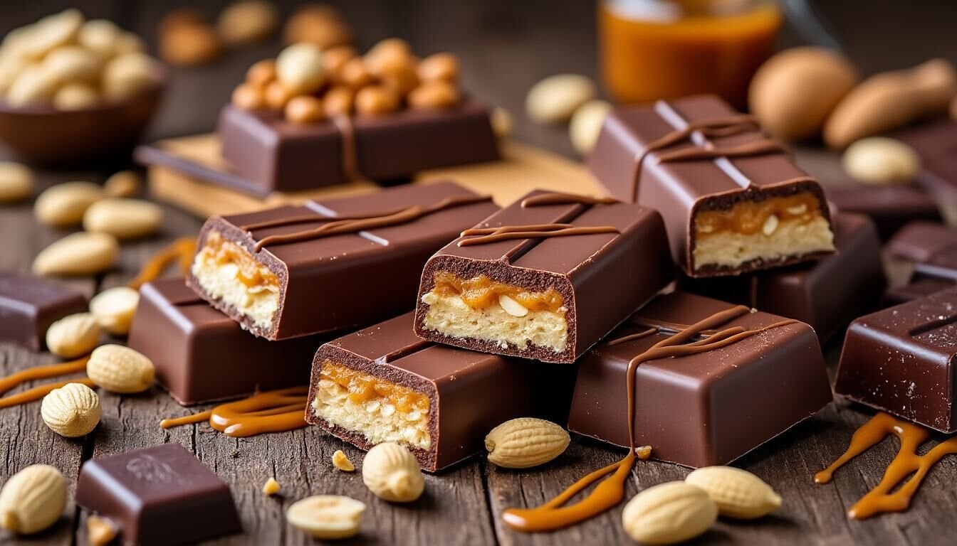 Découvrez une recette facile et gourmande pour revisiter les célèbres Snickers à la maison. Une version faite maison simple à réaliser, idéale pour les amateurs de chocolat, caramel et cacahuètes !