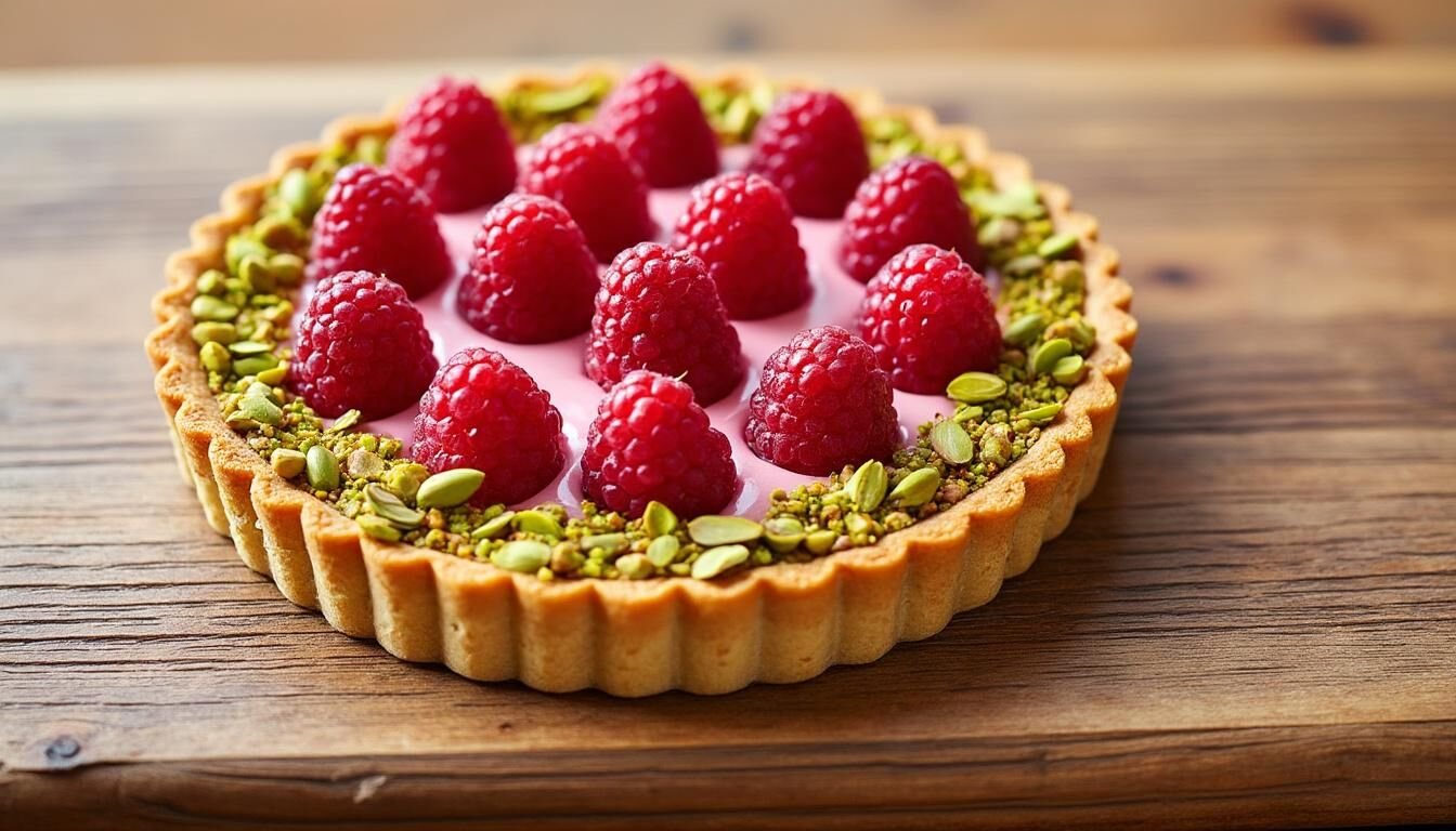 Découvrez la recette facile de la tarte délice framboise et pistache : une alliance gourmande et raffinée, parfaite pour vos desserts printaniers ou estivaux.